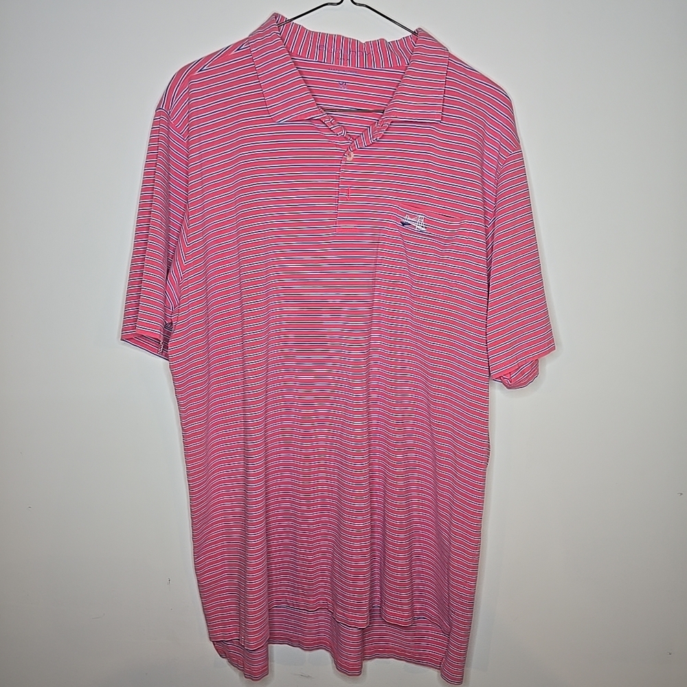 B Draddy Made In Peru Size XL Blue Striped Short Sleeve Polo Shirt Golf